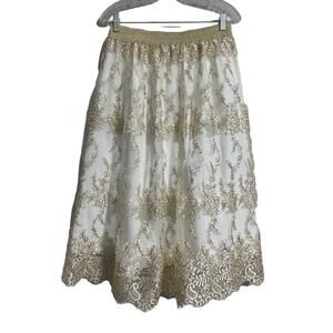 Belle Badgley Mishka Gold Embroidered Tulle Overlay Skirt 10